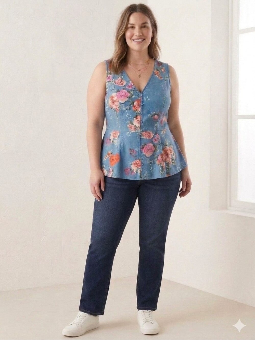 Torrid Sleeveless Blue Floral V-Neck Button-Front Top Size 1x